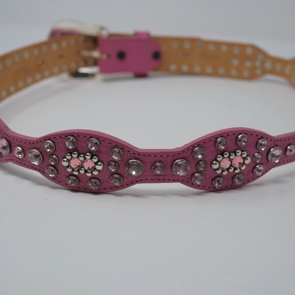 Tony Lama Pink Leather Western Belt Embossed Rhinestone Silver Buckle Studs 34 main image 9
